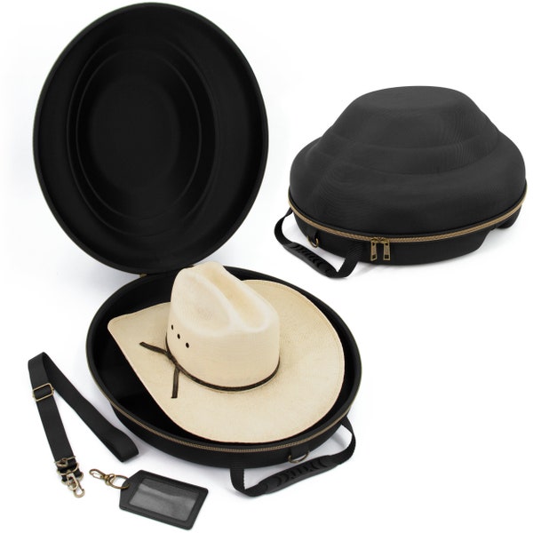 CASEMATIX Cowboy Hat Box and Portable Cowboy Hat Storage for Brims Up To 4.75" - Hard Shell Cowboy Hat Case with Carry Strap for Brim Hats