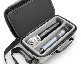 CM Gray Dual Wireless Transmitter Microphone Case fits Wireless Mic System Microphones Sennhesier, Shure and More, 2 Slot Mic Bag Case Only