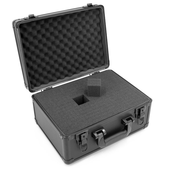 CASEMATIX 14" Locking Storage Box with Two Foam Layers - Aluminum Frame Lock Boxes for Dorm Room with Keys for Tools, Electronics and More