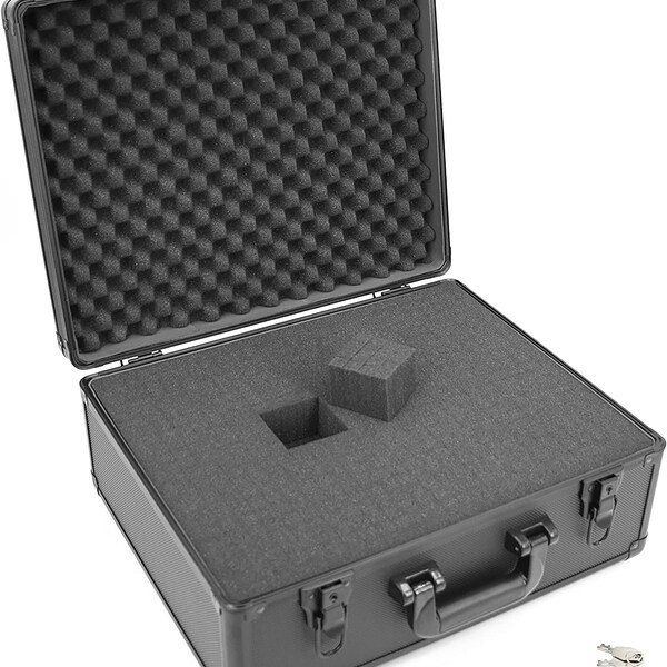 CASEMATIX 17" Locking Storage Box with Two Foam Layers - Aluminum Frame Lock Boxes for Dorm Room with Keys for Tools, Electronics and More