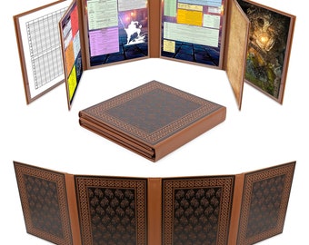 CASEMATIX DM Screen Faux Leather 8-Panel Deluxe GM Screen - Eight Panel Folding Dungeon Master Screen with 2 Swinging Panels for TTRPGs