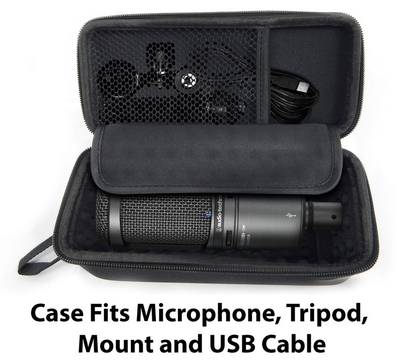 Casematix Padded AT2020 Microphone Case for AT2020USB PLUS , AT2050, AT4033a, ATR2500-USB , Windscreen and Accessories, Includes Case Only image 3