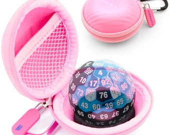 CM Travel Case fits 100 Sided Dice D100 Dice with Metal Carabiner - 3" Compact Case for One Hundred Sided Dice, Pink Case Only