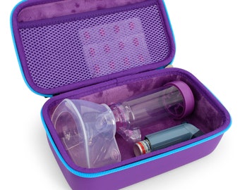 CASEMATIX Travel Case Fits Asthma Inhaler Spacer with Mask Attached, Inhaler Holder and Accessories, Includes Purple Asthma Case Only