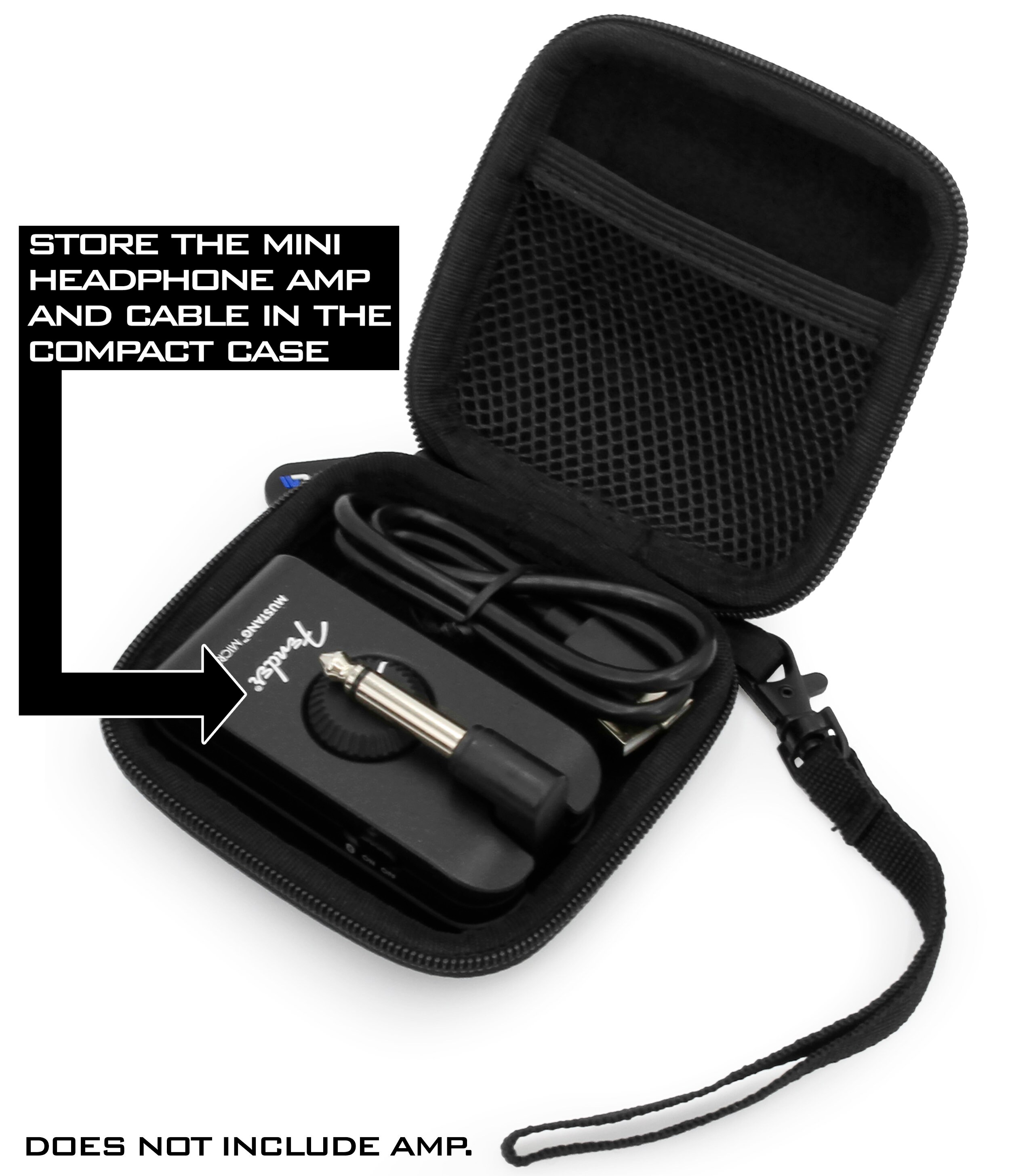 CASEMATIX Carry Case Compatible with Fender Mustang Micro Headphone Amp and  Charging Cable - Micro Headphone Amplifier Case Only with Wrist Strap