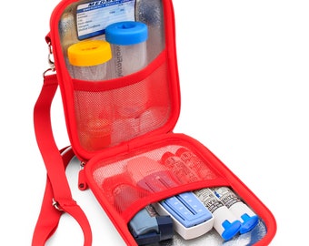 MEDMODS Insulated Inhaler Case fits Asthma Inhaler Spacer , Mask, Allergy Relief Spray, EpiPens, Auvi-Q - Includes Red First Aid Bag ONLY