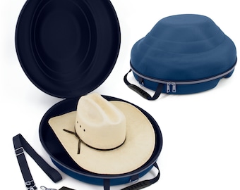 CASEMATIX Cowboy Hat Box Portable Cowboy Hat Storage for Brims Up To 4.75" - Blue Hard Shell Cowboy Hat Case with Carry Strap for Brim Hats