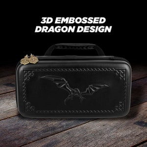 CM Dice Box and Card Case for 9 Sets of RPG Dice, Spell Cards, Counters and More Hard Shell Dice Holder with Dragon Design Case Only image 6