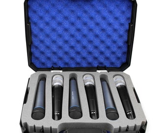 CM Wireless Microphone System Hard Case fits 12 Sennheiser, Shure Mic, Nady, AKG, VocoPro and More Handheld Transmitter Mics, Case Only