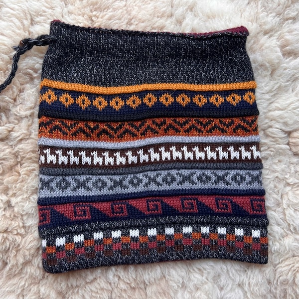 Reversible Alpaca Wool Snood: Neck Warmer Slouch Hat, Ski Hat