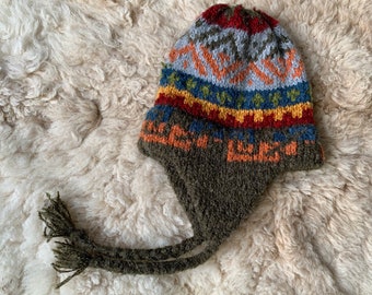 Gorro chullo de mezcla de lana de alpaca: gorro tejido estilo peruano verde