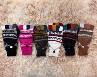 Alpaca convertible mittens, fingerless gloves, alpaca mix convertible gloves, dog walking gloves, driving gloves, gift for her or him