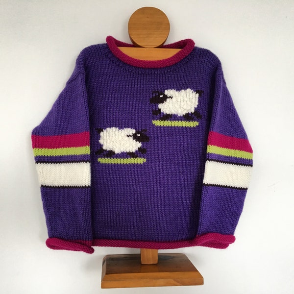 Pull tricoté en mouton, pull enfant mouton, pull en laine d'alpaga, pull animal Purple Girl, pull mouton enfant en bas âge