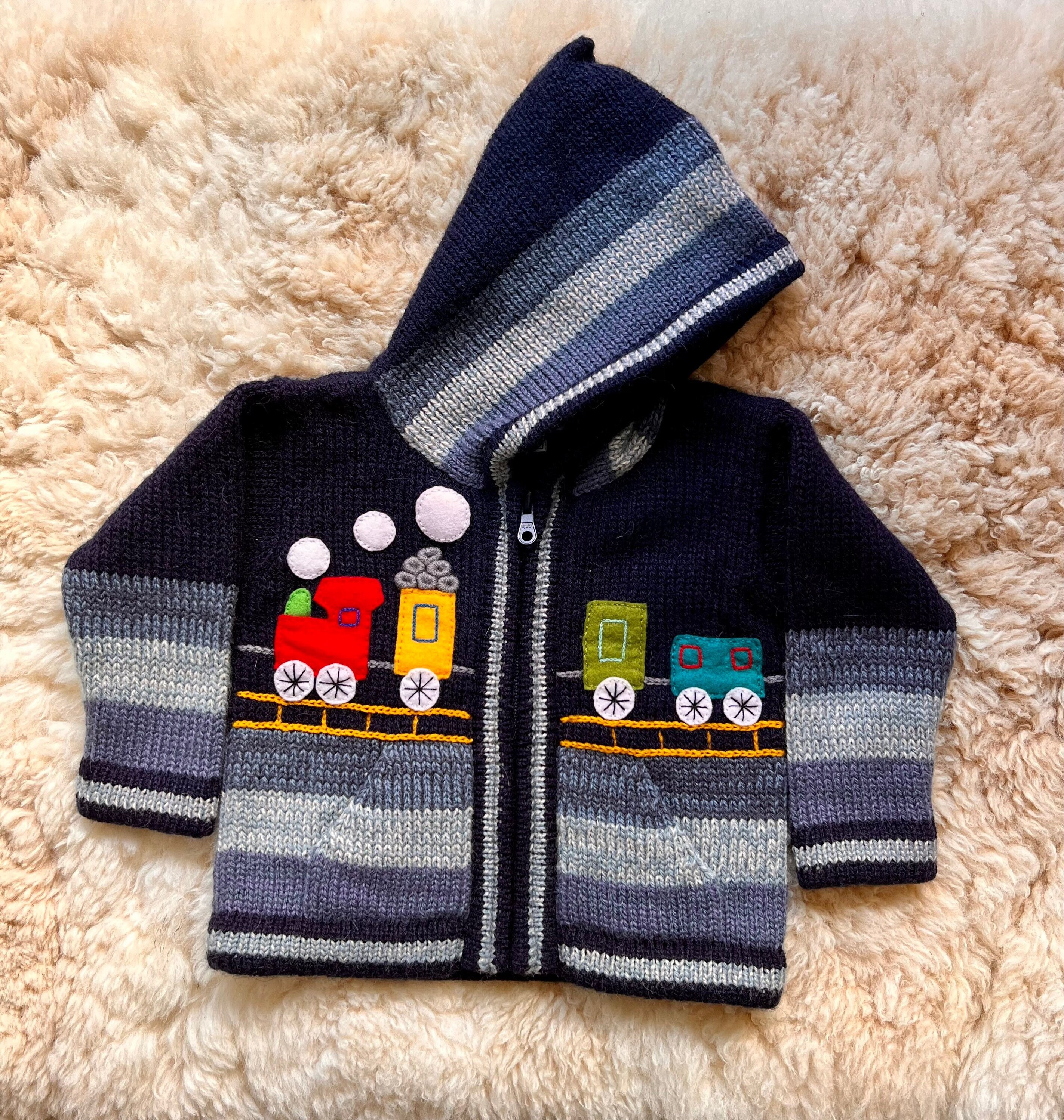 Alpaca/Wool Train Boys Navy blue knitted Cardigan, Knitted Train hoodie, Train Jacket, Train boys sweater, Blue train winter jumper
