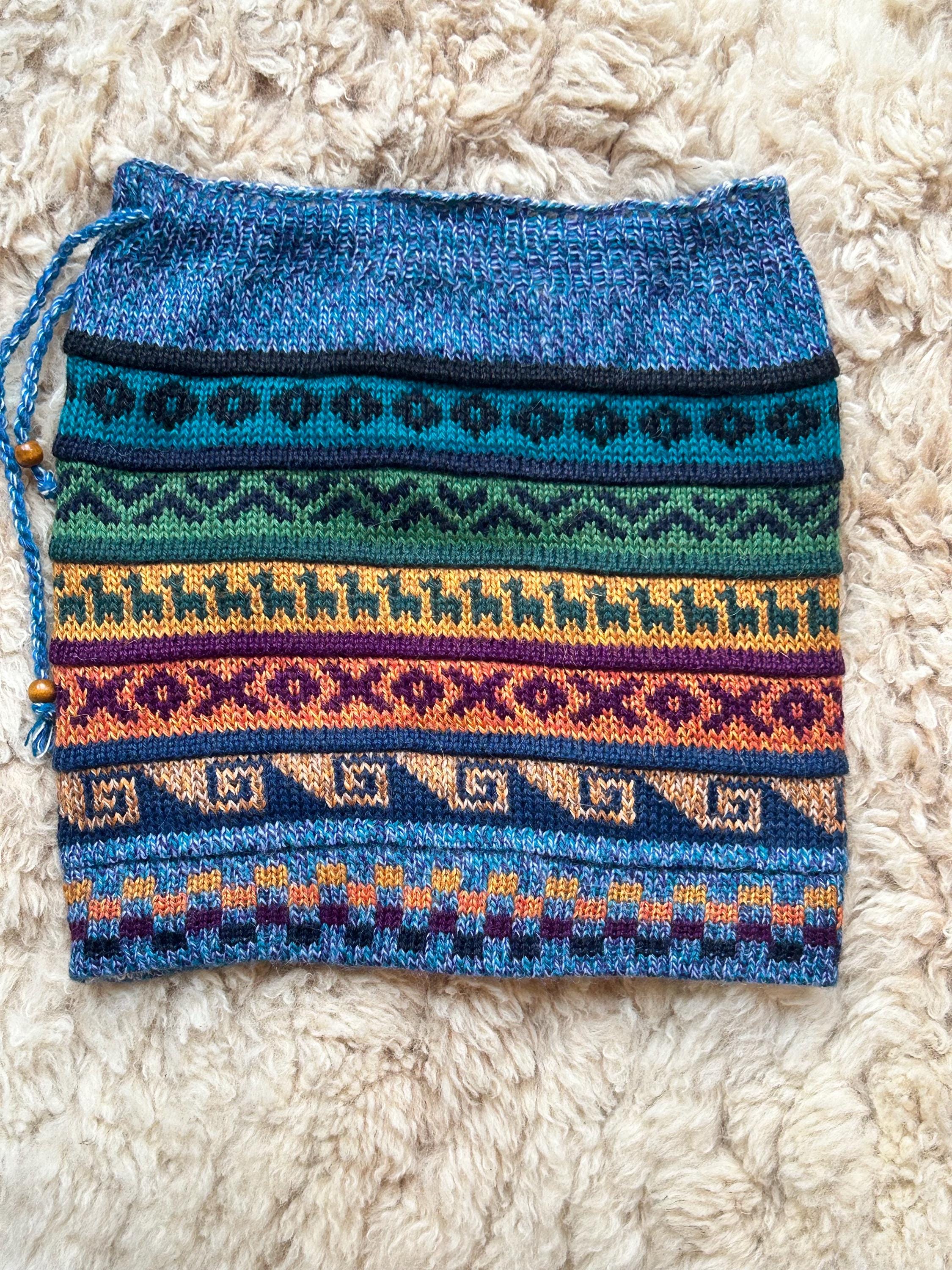 Reversible Alpaca Wool Snood: Steel Blue Slouch Beanie Neck Warmer