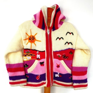 Girl/ Baby/ Children/Kids pink/white fleece lined knitted Cardigan/Sweater/Jacket/Coat (Fleece lined) with hand embroidered applications