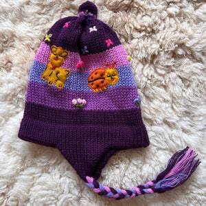 Children knitted hat, Baby animal hat, chullo hat, toddler winter hat, fun children hat, animal baby hat, winter hat,  pom pom hat