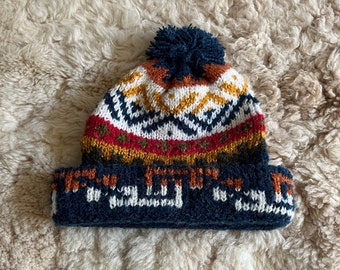 Alpaca Wool Bobble Hat: Slouch Knit Winter Beanie