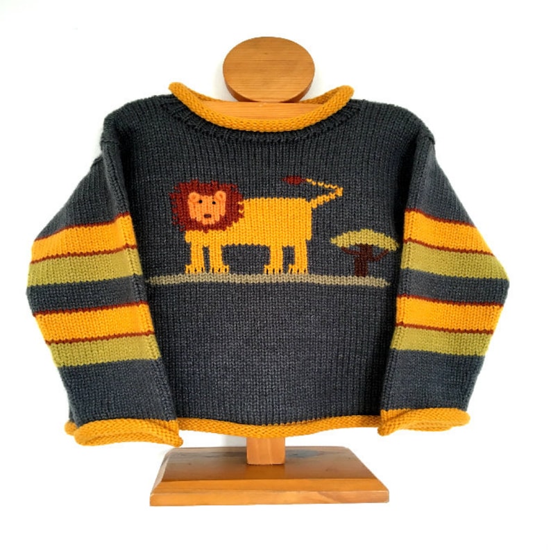 Alpaca wool jumper Grey knit pullover Lion Children Jumper Lion knitted jumper Boy kids jumper Unisex jumper Toddler sweater