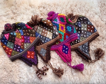Alpaka Wollmütze, Alpaka Chullo Wintermütze, Alpaka Peruanische Mütze mit Alpaka Zentraldesign, Strickmütze, warme Winterwollmütze, Weihnachtsgeschenk