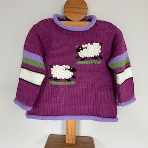 Schaf Design gestrickter Pullover, Schaf Kinder Pullover, Alpaka Wollpullover, Pink Girl Tier Pullover, Kinder Schaf Pullover, Kinder Weihnachtspullover