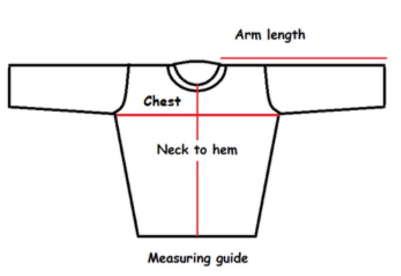 K&ouml;nnte beinhalten: Diagramm, das zeigt, wie man ein Hemd f&uuml;r die Gr&ouml;&szlig;e misst. Das Diagramm zeigt ein Hemd mit Linien, die angeben, wo man Brustumfang, Arml&auml;nge und Hals bis Saum misst.