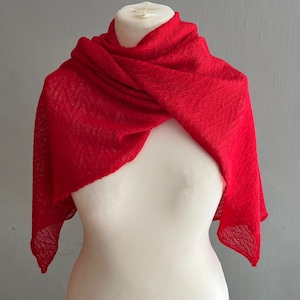 Beautifully soft and lightweight crimson red Baby alpaca summer shawl/wrap/scarf, 100% baby alpaca