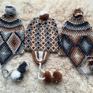 Alpaka Wollmütze, Alpaka Chullo Wintermütze, peruanischen geometrischen Design, Herbstliche Strickmütze, warme Winter Wollmütze, Weihnachtsgeschenk