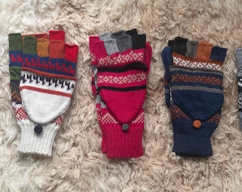 Alpaca convertible mittens, fingerless gloves, alpaca mix convertible gloves, dog walking gloves, driving gloves, gift for her or him