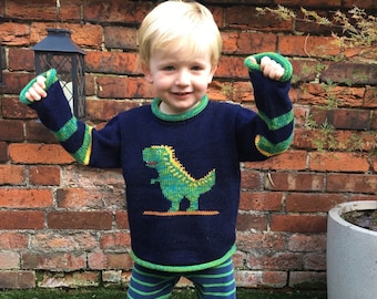 Dinosaur  knitted jumper, Dinosaur Children Jumper, Alpaca wool jumper, kids jumper, Unisex jumper, Dino knit pullover, Xmas dino sweater