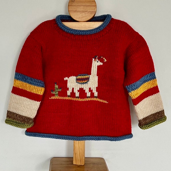 Alpaca knitted jumper,Alpaca motif, Llama Children Jumper, Red Alpaca wool jumper, Boy/girl kids jumper, knit pullover, Xmas gift