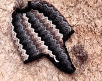Alpaka Wollmütze, Alpaka Chullo Wintermütze, Alpaka Peruanische Mütze mit Alpaka Zentraldesign, Strickmütze, warme Winterwollmütze, Weihnachtsgeschenk