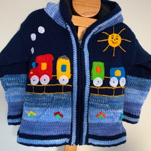 Train Boys Navy blue knitted Cardigan, Knitted Train hoodie, Train Jacket, Train boys sweater, Blue train winter jumper