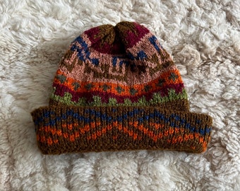 Brown/Bronze Alpaca wool hat, Alpaca slouch winter hat, Alpaca slouch beanie, warm knitted hat, warm winter wool hat