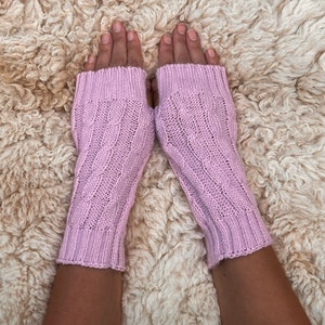 Pale Pink Warm knitted fingerless gloves, alpaca mittens, wrist warmers, dog walking gloves, driving gloves, writing gloves, Christmas gift