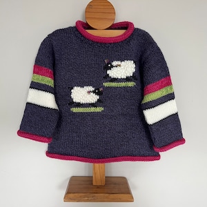 Schaf gestrickter Pullover, Kinder Schaf Pullover, Alpaka Pullover, dunkellila, Mädchen Tier Pullover, Kleinkind Schaf Pullover, Kinder Weihnachten Pullover