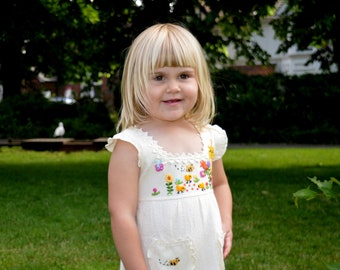 Hand Embroidered Cotton Summer Dress: Girls Pastoral Design