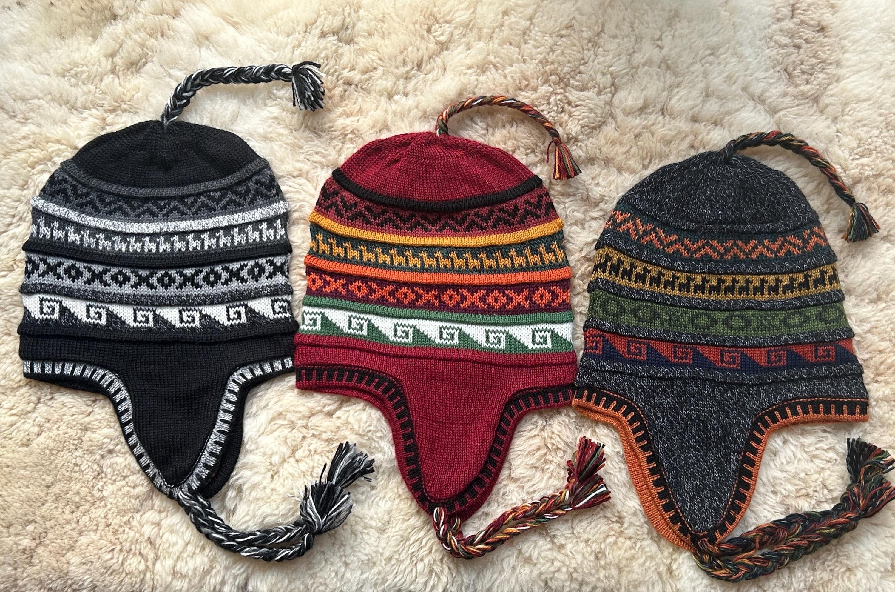 Peruvian chullo cap for women - woven in wool - warm winter Handwoven Reversible Black and Grey Alpaca Blend Chullo Hat  main image 3