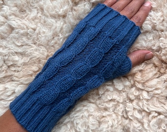 Knitted fingerless gloves, alpaca gloves, wrist warmers, dog walking and driving mittens writing gloves, Christmas gift for her or him