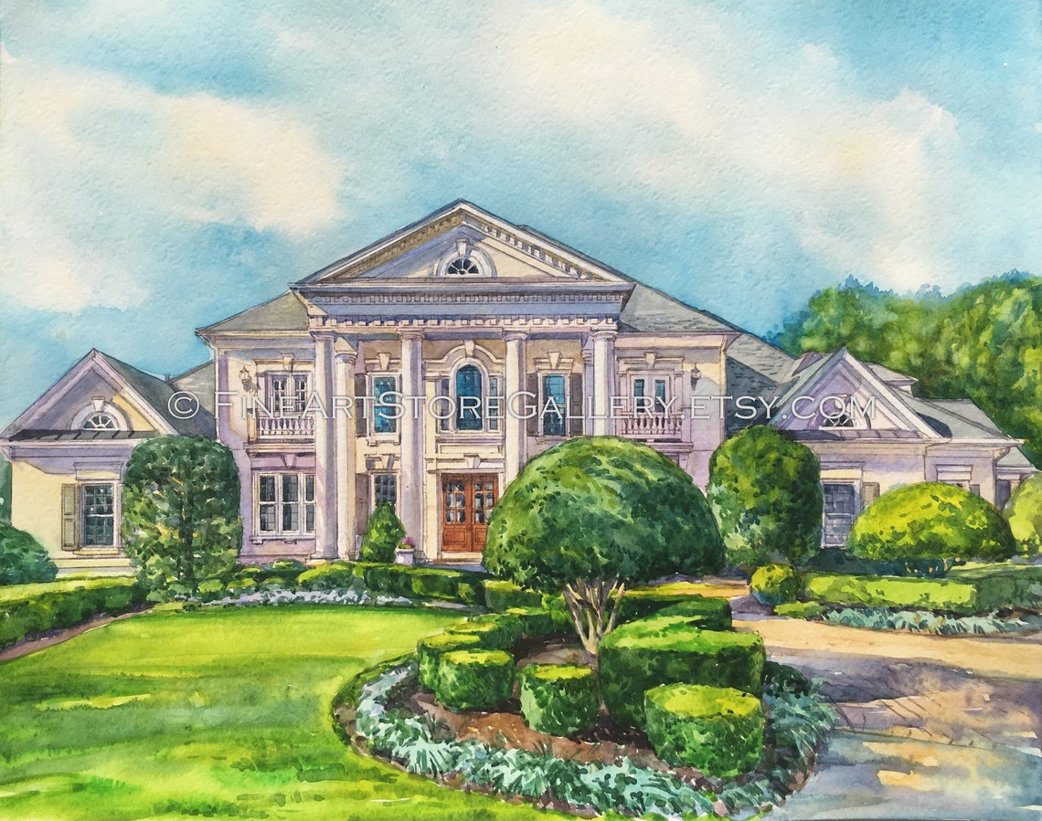 Custom House Drawing Home Portrait Architecture Illustration Etsy