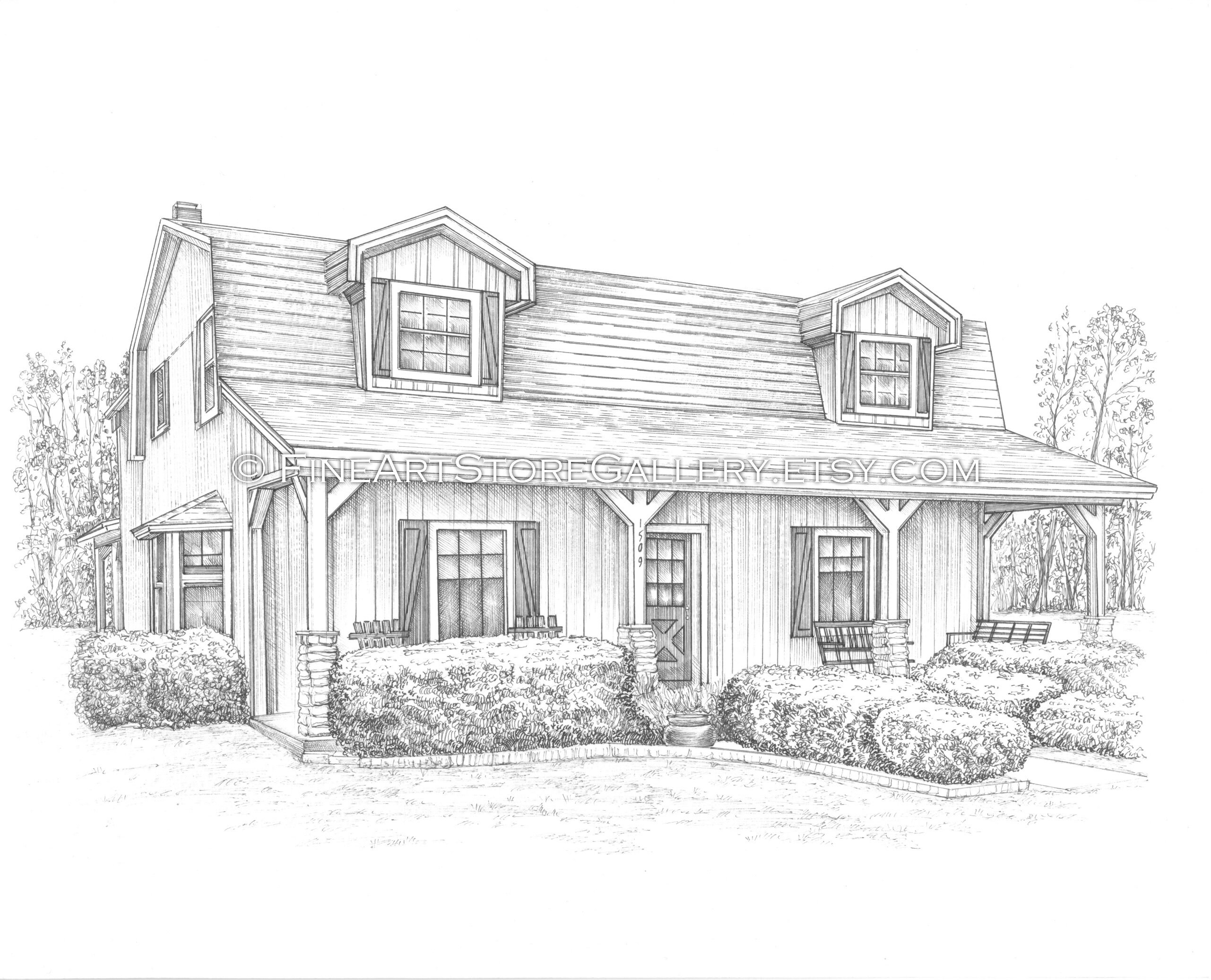 House warming gift custom house drawing Home drawn house | Etsy