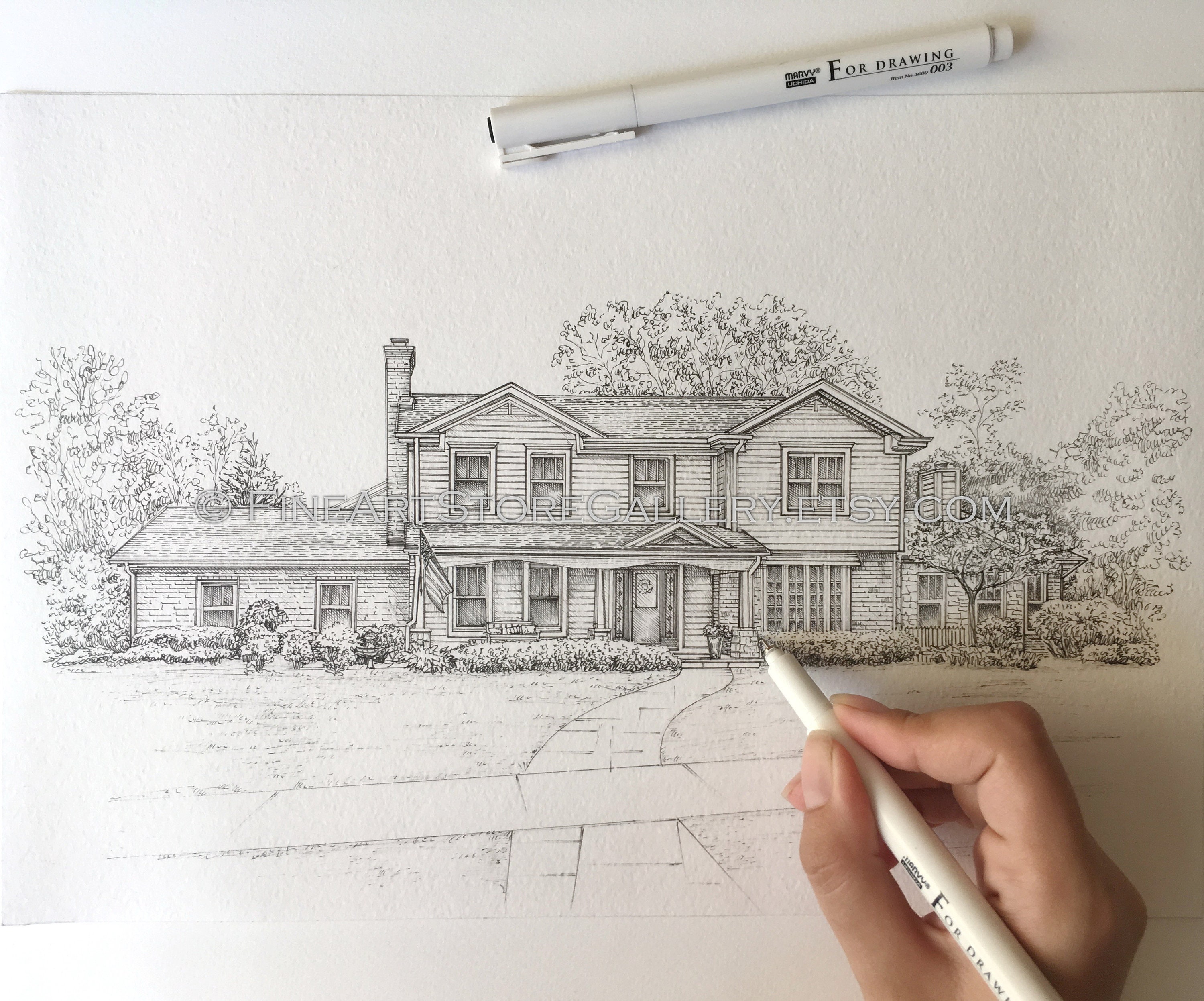 Custom Home Portrait House Drawing Black and White House | Etsy