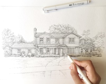 Custom house drawing from photo hand drawn house portrait Home portrait hand sketch architectural illustration house warming gift