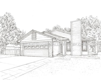 Custom House Portrait: Hand-Drawn Architectural Ink Sketch