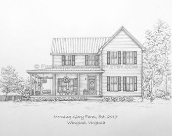 Custom Home portrait House drawing black and white House sketch from photo Housewarming Gift family sketch Our First Home Mother's Day Gift