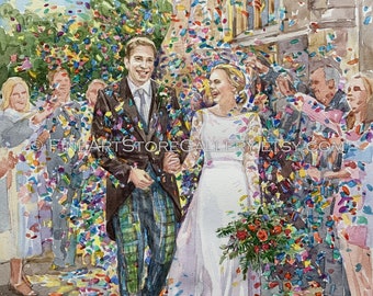 Custom Watercolor Wedding Portrait Painting: Family, Couple, Baby Art, gift for parents
