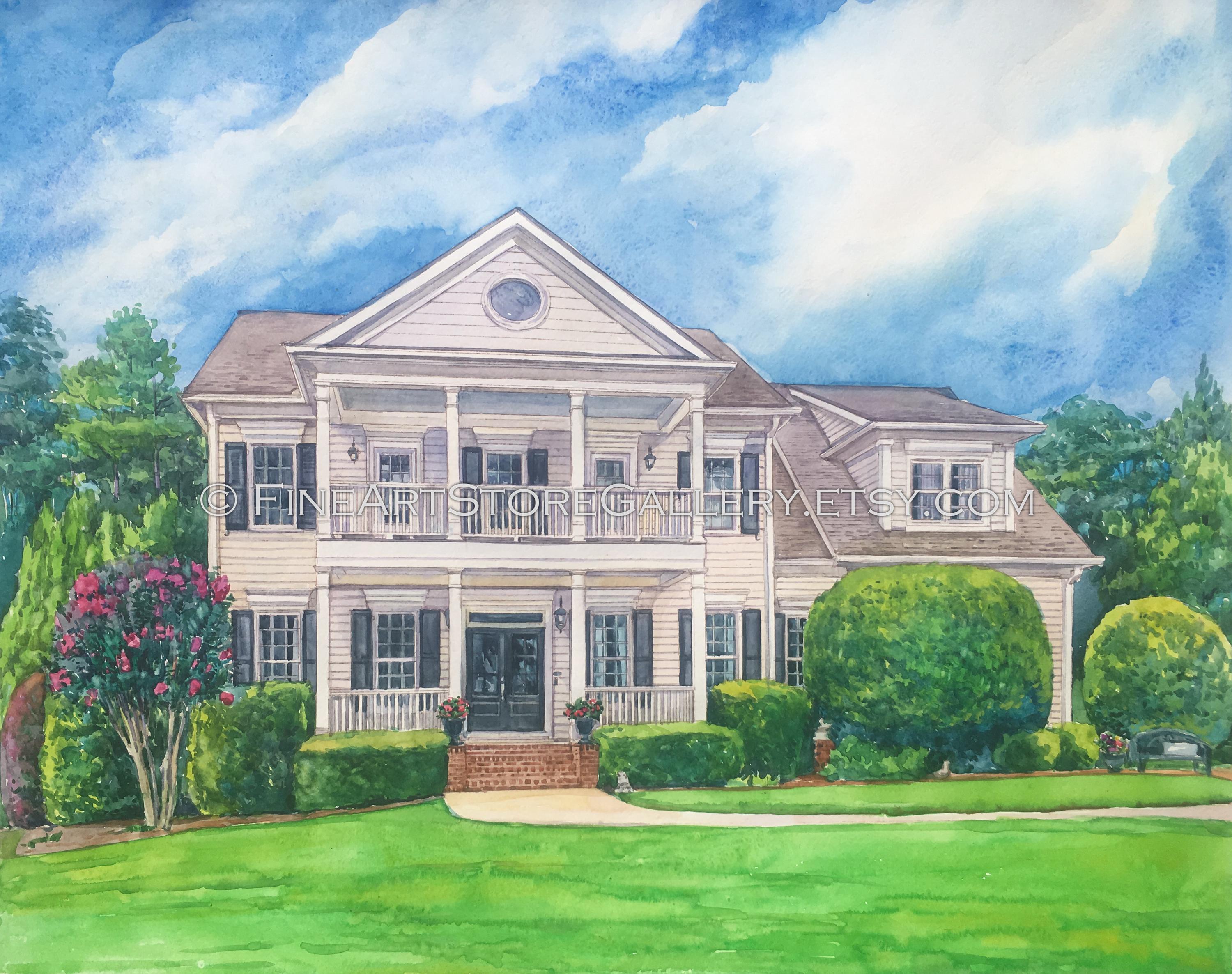 Custom House Portrait Hand Painted Watercolor Art Original Painting ...