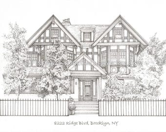 Custom House Portrait: Hand-Sketched Ink Home Drawing Our First Home gift