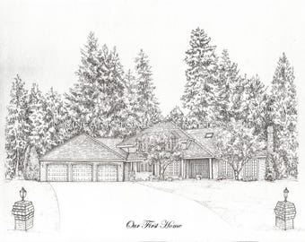 house warming gift custom house drawing Home drawn house portrait hand sketch Custom portrait house Our First Home gift