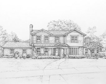 Custom House Portrait: Hand-Sketched Ink Drawing, First Home Gift